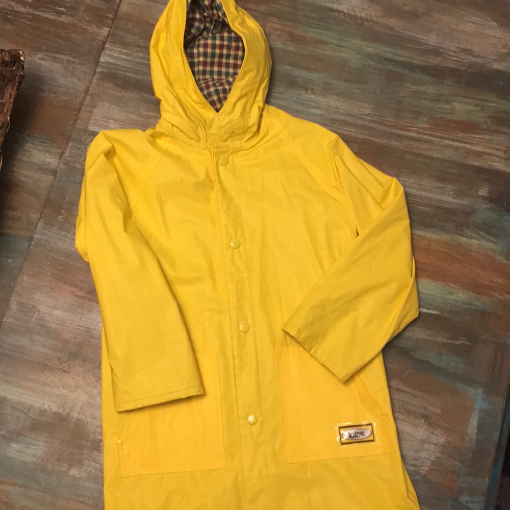 Yellow rain jacket with hood